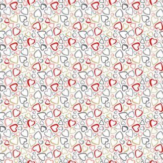 Makower Pamper Fabric Range - Red, Pink and Grey Hearts on White Fabric Bright Quilting