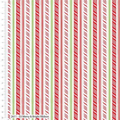 Craft Cotton Merry and Bright Ribbon in Green Red and White Bright Quilting