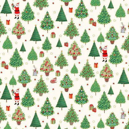 Makower Merry Christmas Trees Cream - Bright Quilting